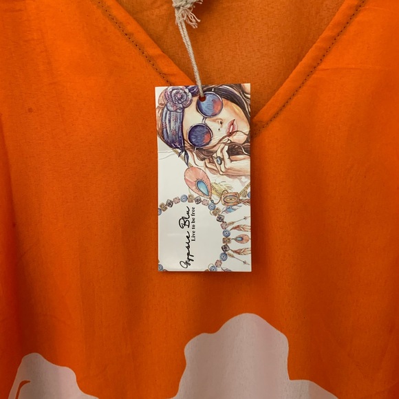 Gypsie Blu swim kaftan, orange and white print, one size fits most. - Picture 3 of 4